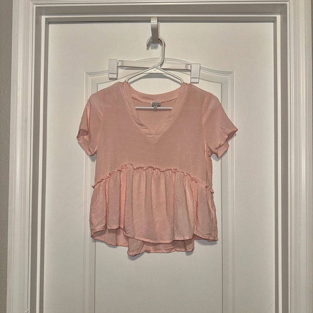 Blue Rain Pink Ruffled V-Neck Blouse